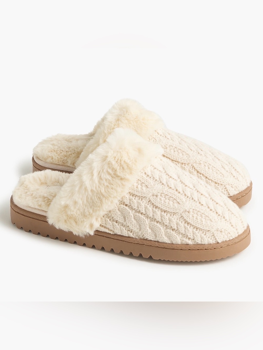 NWT J.Crew Factory Cable Knit Scuff Slippers Ivory Size 9